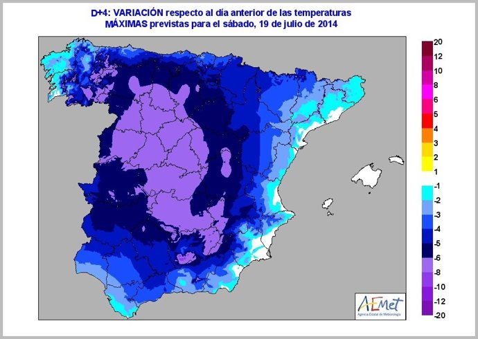 Descenso térmico previsto para el sábado 19-7- 14 respecto al día anterior