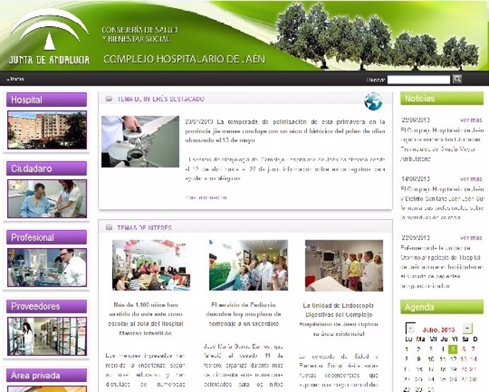 Portada de la página web del Complejo Hospitalario de Jaén