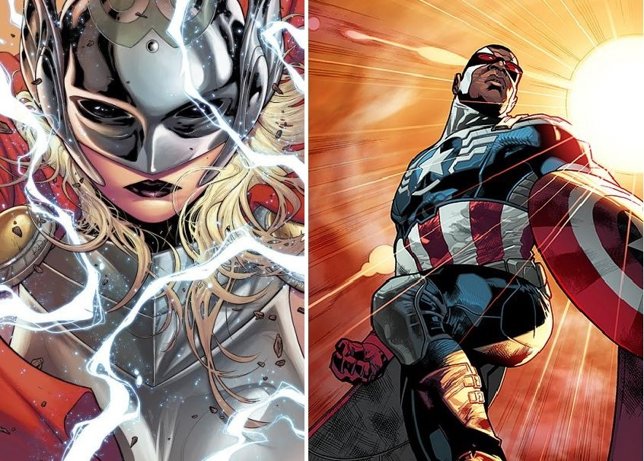 Thor mujer y Capitán américa negro