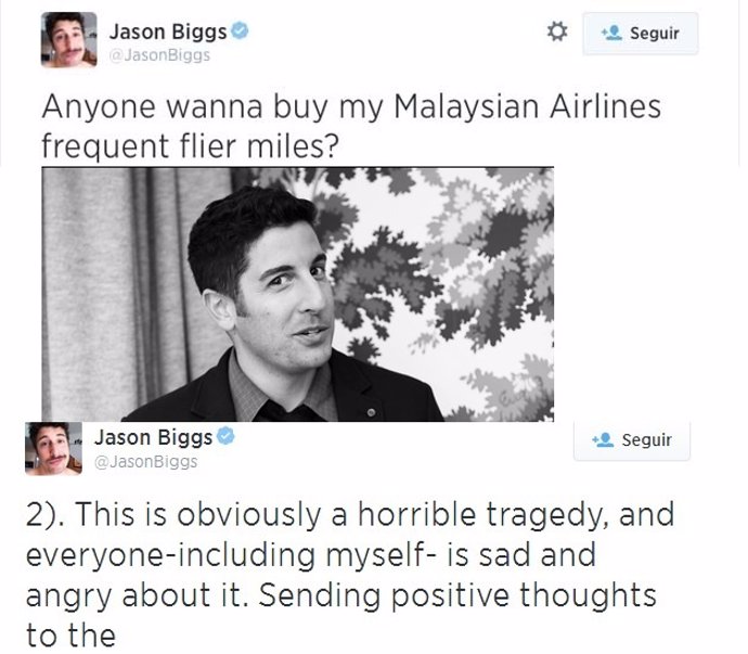 Tuits de Jason Biggs sobre accidente de avión malasio