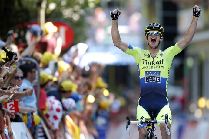 Michael Rogers (Tikoff-Saxo) celebra el triunfo en una etapa del Tour 2014
