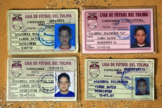 An image of ID cards of Colombia's player James Rodriguez when was a young playe