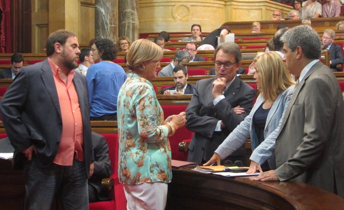 Pleno del Parlament catalán. Junqueras, Mas, Ortega y De Gispert