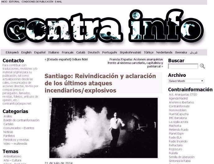 Grupo de anarquistas se atribuye los ataques incendiarios en Chile