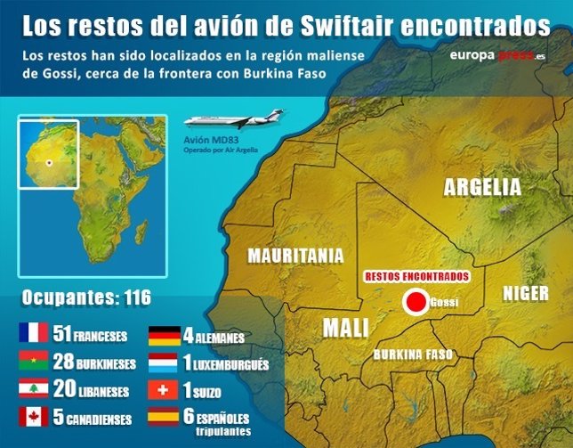 Infografía de los restos del avión de Swiftair en Malí