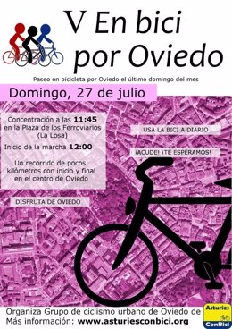 Cartel V en bici por Oviedo
