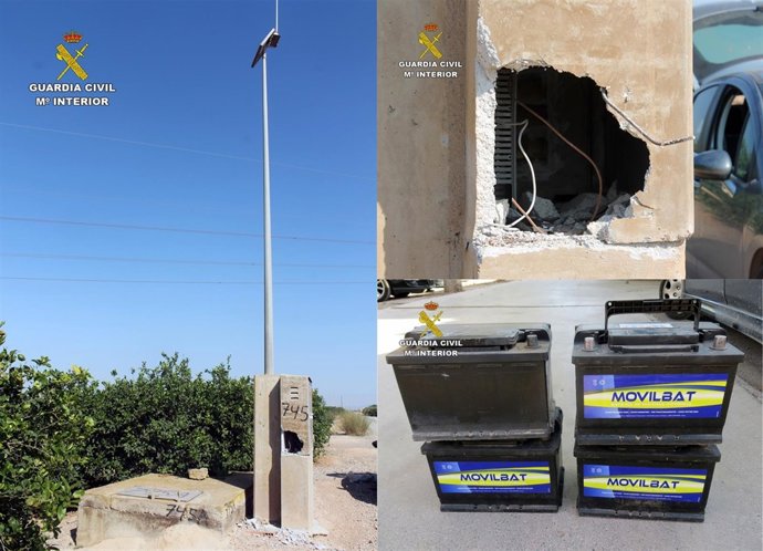 Imagen de las baterías robadas y del soporte del que fueron sustraidas