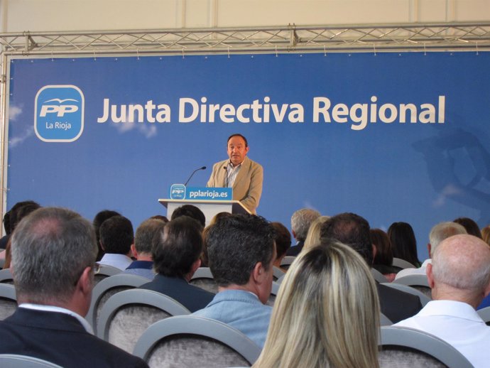 Sanz, durante su intervención en la Junta Directiva del PP riojano