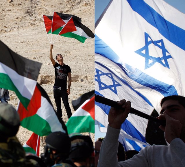 Banderas palestinas e israelíes