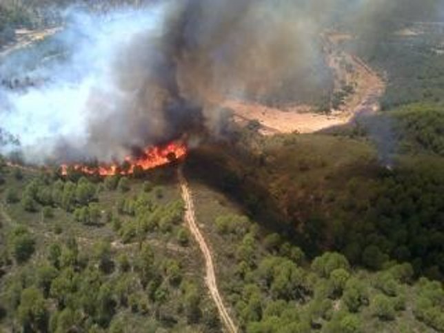Imagen del incendio de Almonaster (Huelva)