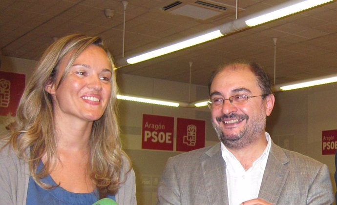 Pilar Alegría Y Javier Lambán En La Sede Del PSOE En Zaragoza