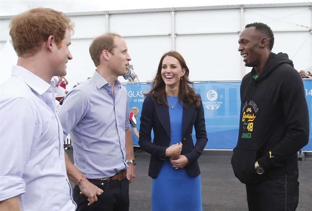 Bolt con los Duques de Cambridge y el Príncipe Harry