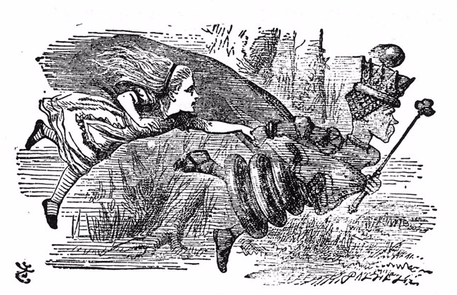 Ilustración de Alice y la Reina Roja en 'A través del espejo'