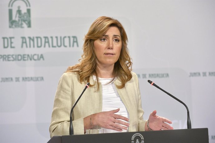 Susana Díaz en rueda de prensa para hacer balance de los 100 días de gobierno