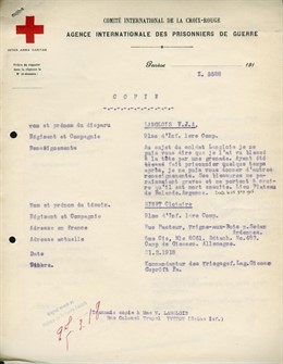Documento de un prisionero francés en la Primera Guerra Mundial