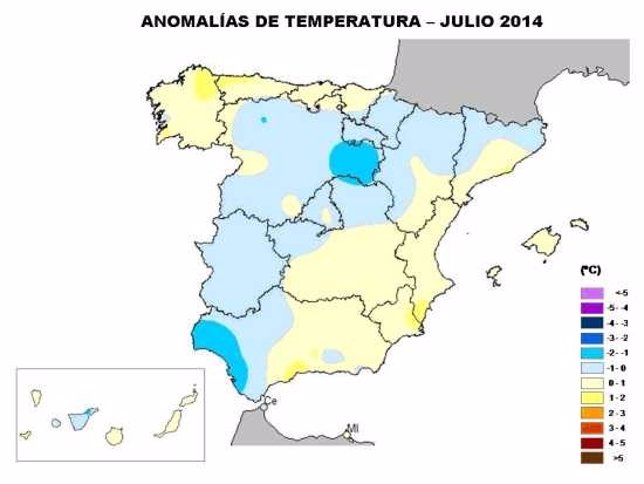 Mapa con la anomalía térmica para julio de 2014