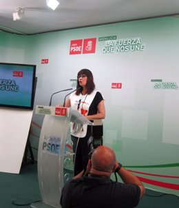 La presidenta del PSOE federal y andaluz, Micaela Navarro, en rueda de prensa.