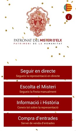 Captura de pantalla de la aplicación del Misteri d'Elx