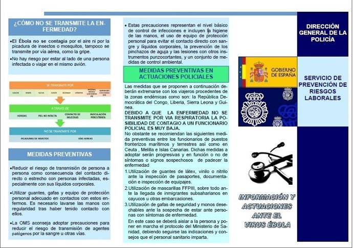 Tríptico de la Policía sobre medidas de prevención contra el Ébola