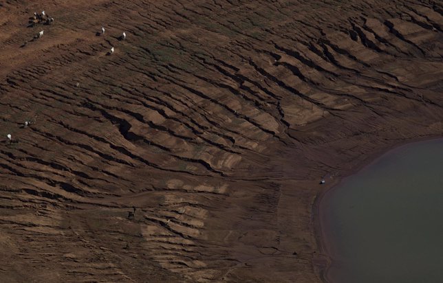 A view of the coasts of Jaguari dam, part of the Cantareira reservoir, during a 