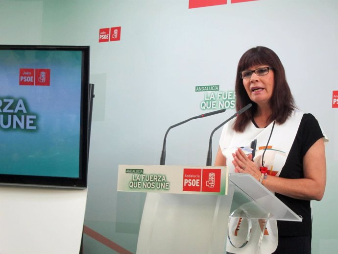 La presidenta del PSOE federal y andaluz, Micaela Navarro, en rueda de prensa.