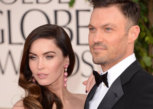 Actors Megan Fox (L) and Brian Austin Green arr