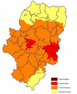 Mapa del riesgo de incendios forestales en Aragón para el 16 de agosto de 2014