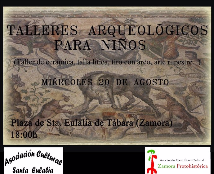 Cartel anunciador de los talleres arqueológicos.