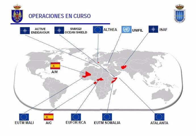 Zonas donde están desplegados militares españoles 