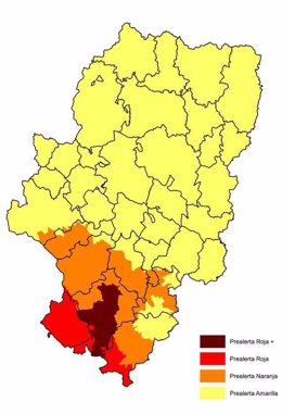 Mapa del riesgo de incendios en Aragón el 20 de agosto de 2014