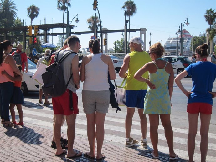 Turistas, Málaga, Calle, Puerto, muelle Uno, mapa, viajeros