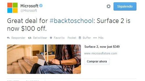 Botón comprar insertado en Twitter de Microsoft