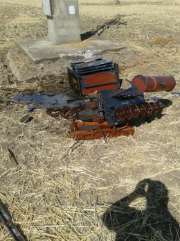 Uno de los transformadores destruidos en la comarca de Medina