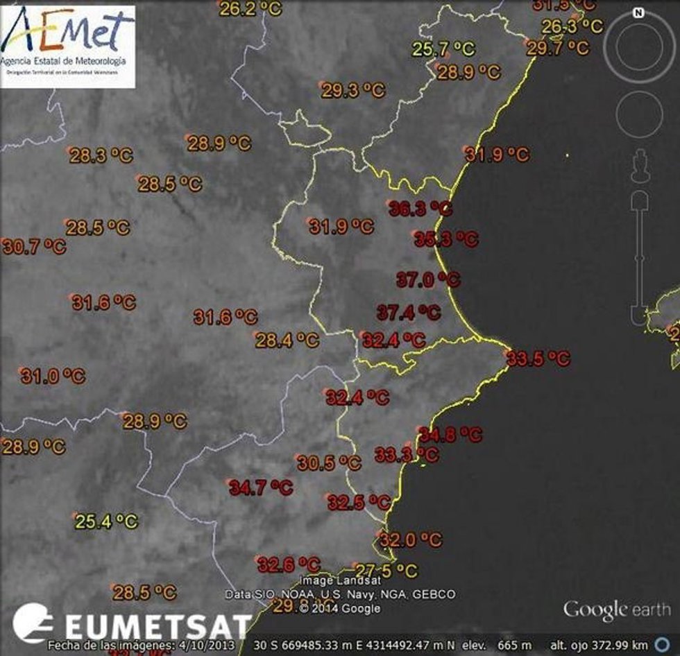 Temperaturas a las 12.00 en Valencia y Alicante