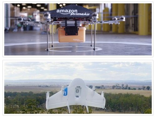 Amazon Prime Air (arriba) y Project Wing (abajo)