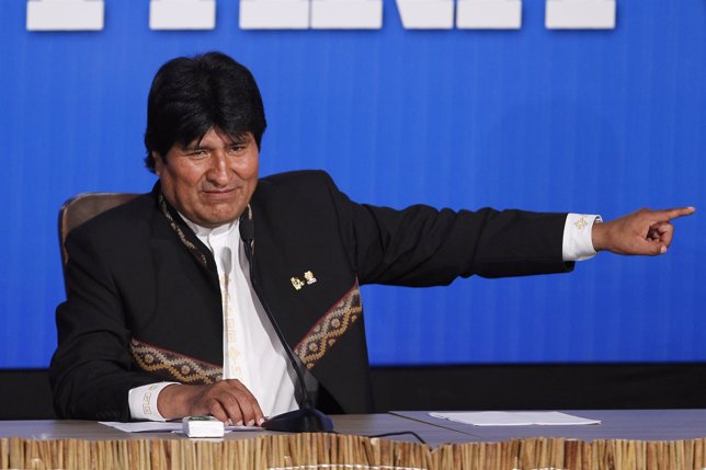 Bolivia's President Evo Morales delivers a news conference during the G77+ China