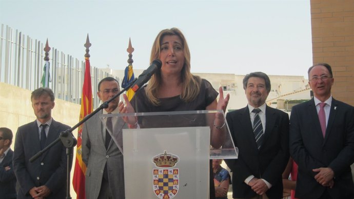 La presidenta de la Junta de Andalucía, Susana Díaz, en Moguer (Huelva).