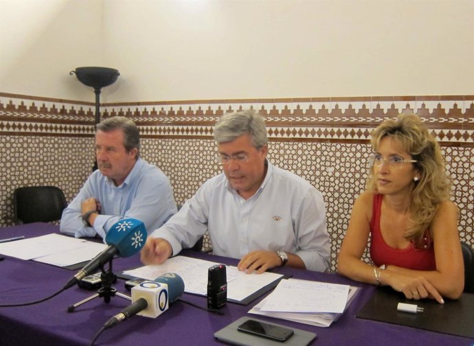 Fernández de Moya, entre García Anguita y Cárdenas, en la rueda de prensa