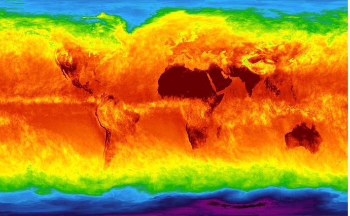 Mapa con las temperaturas en superficie para abril de 2003.