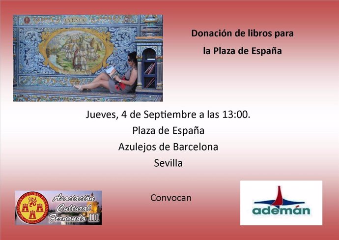 Cartel anunciador de la donación de libros en la Plaza de España