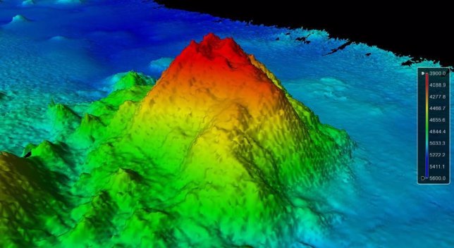 Vista tridimensional del monte submarino desde su cara suroeste