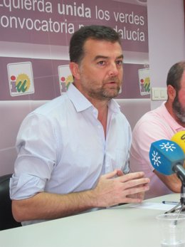 El coordinador general de IULV-CA, Antonio Maíllo, en rueda de prensa. 