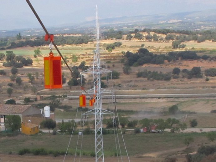 Endesa instala balizas reflectantes para evitar la colisión de aves