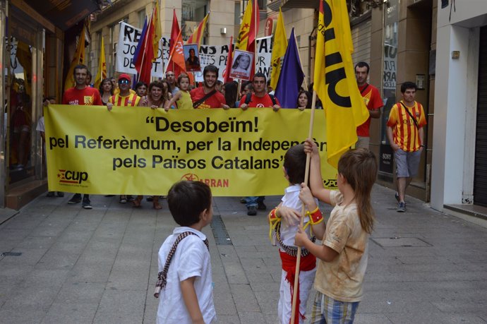 Manifestación independentista en Lleida durante la Diada 2014