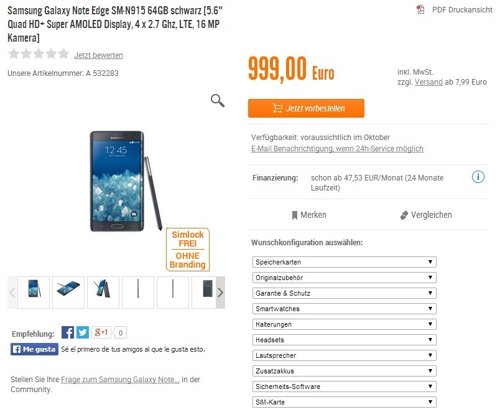 Samsung Galaxy Edge a la venta en una tienda alemana