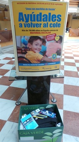 Correos y Mensajeros de la Paz recogen material escolar nuevo para desfavorecido