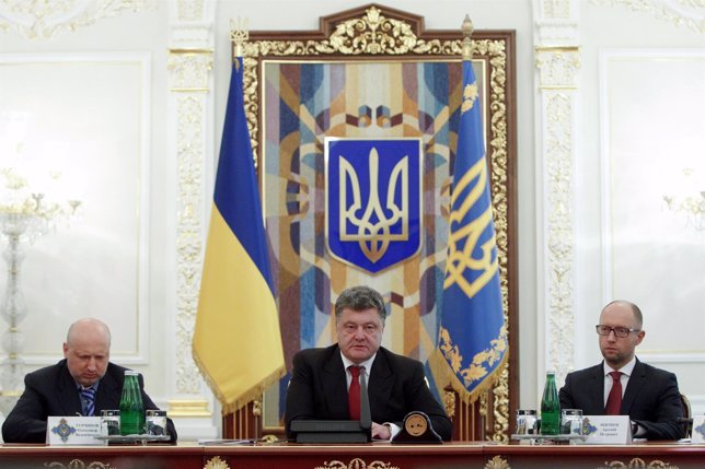Las principales autoridades de Ucrania, Poroshenko, Yatseniuk y Turchynov
