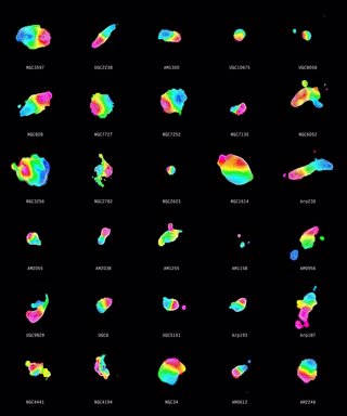 Distribución de gas molecular en 30 fusiones de galaxias