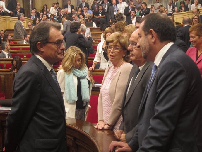 Artur Mas, I.Rigau, B.Ruiz y R.Espadaler, en el pleno de la ley de consultas