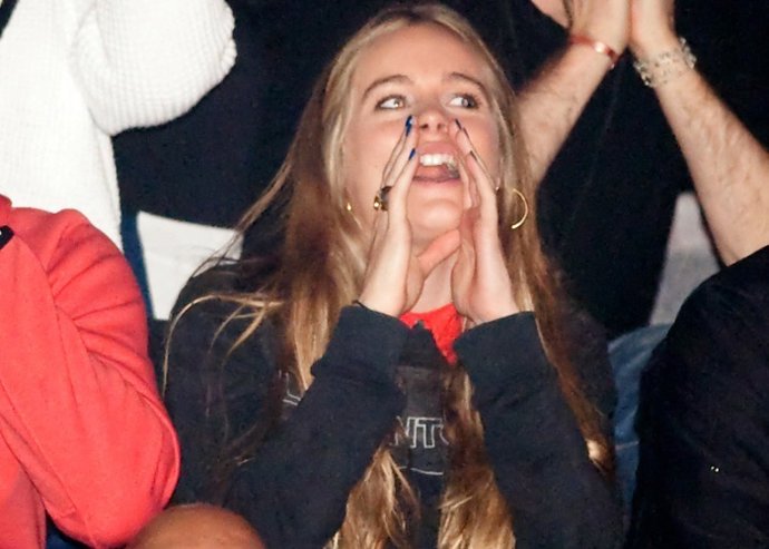  Cressida Bonas Heclkling Prince Harry While He Spea